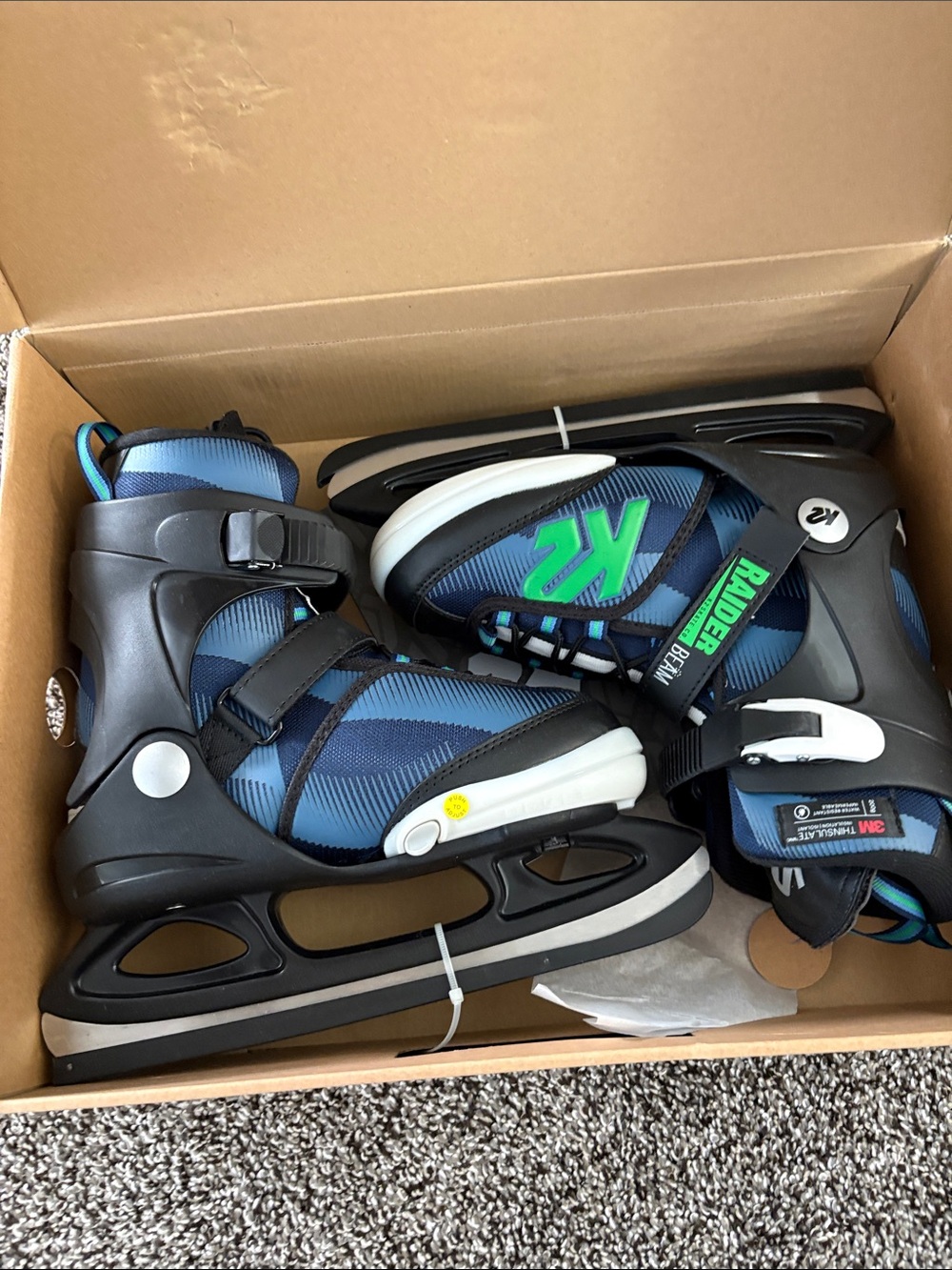 Kids Adjustable Ice Skates - Blue & Black with Green Accent